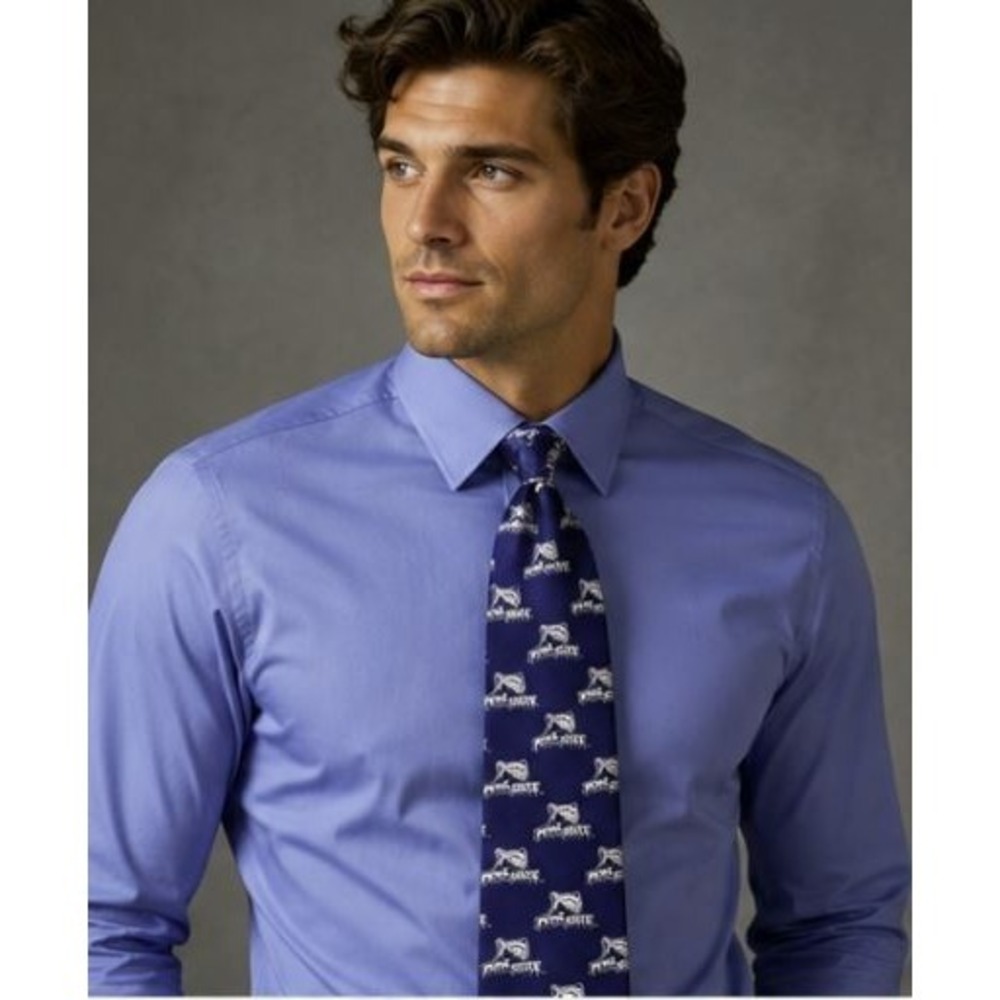 Penn State Nittany Lions 100% Silk Tie Blue Logo Allover NCAA Football Handmade